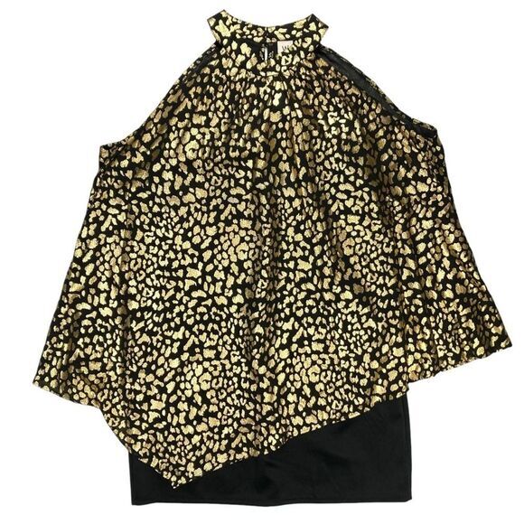 Wrapper Dress Womens Sz 3X Gold & Black Halter Neck Leopard Print Formal Elegant - Picture 2 of 13
